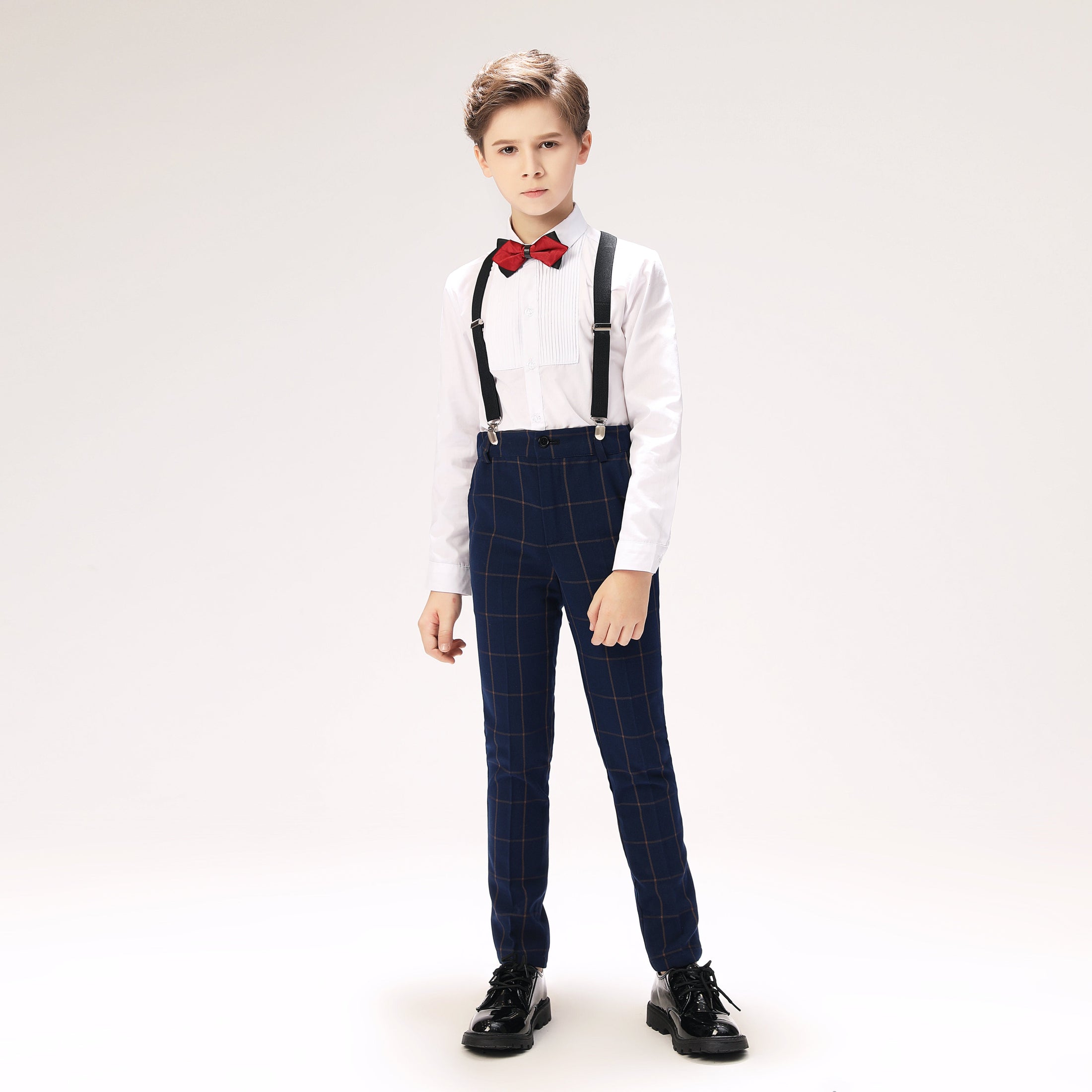 Blue Plaid Elegant 5 Piece Boys Suits