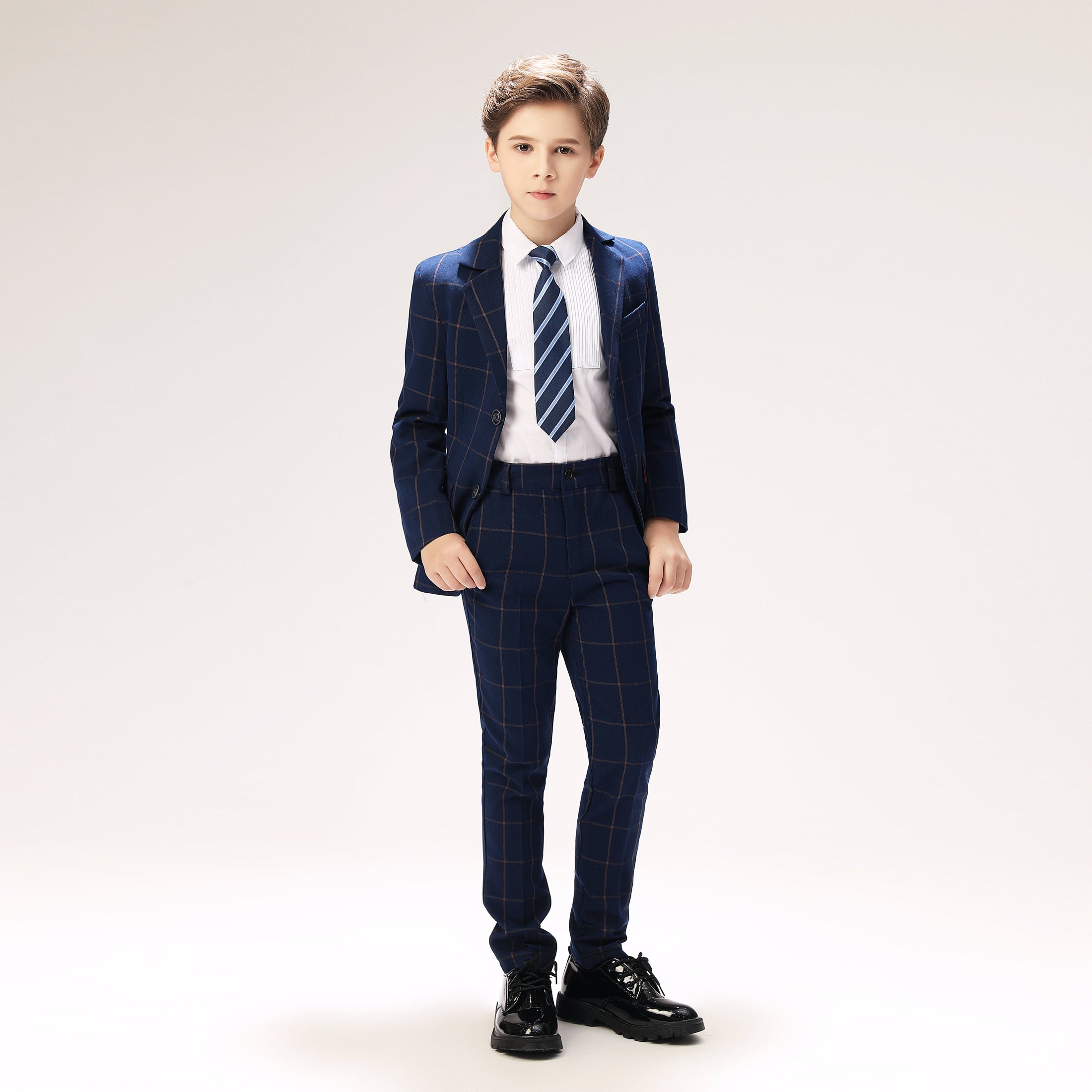 Blue Plaid Elegant 5 Piece Boys Suits