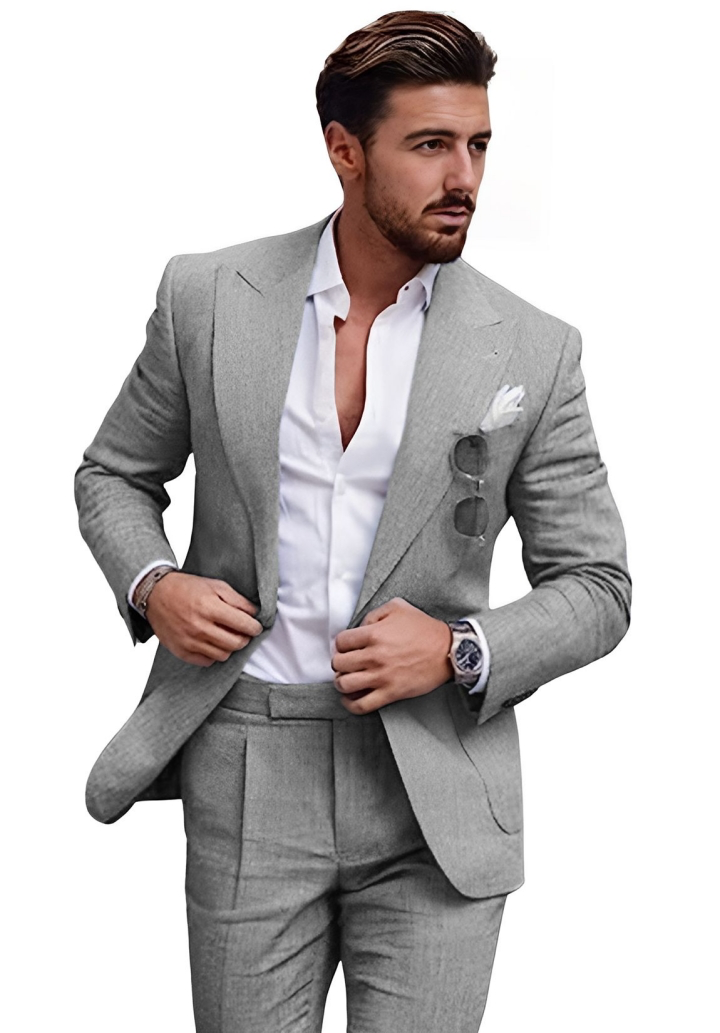 Summer Casual Linen Men's Slim Fit 2 Piece Suit