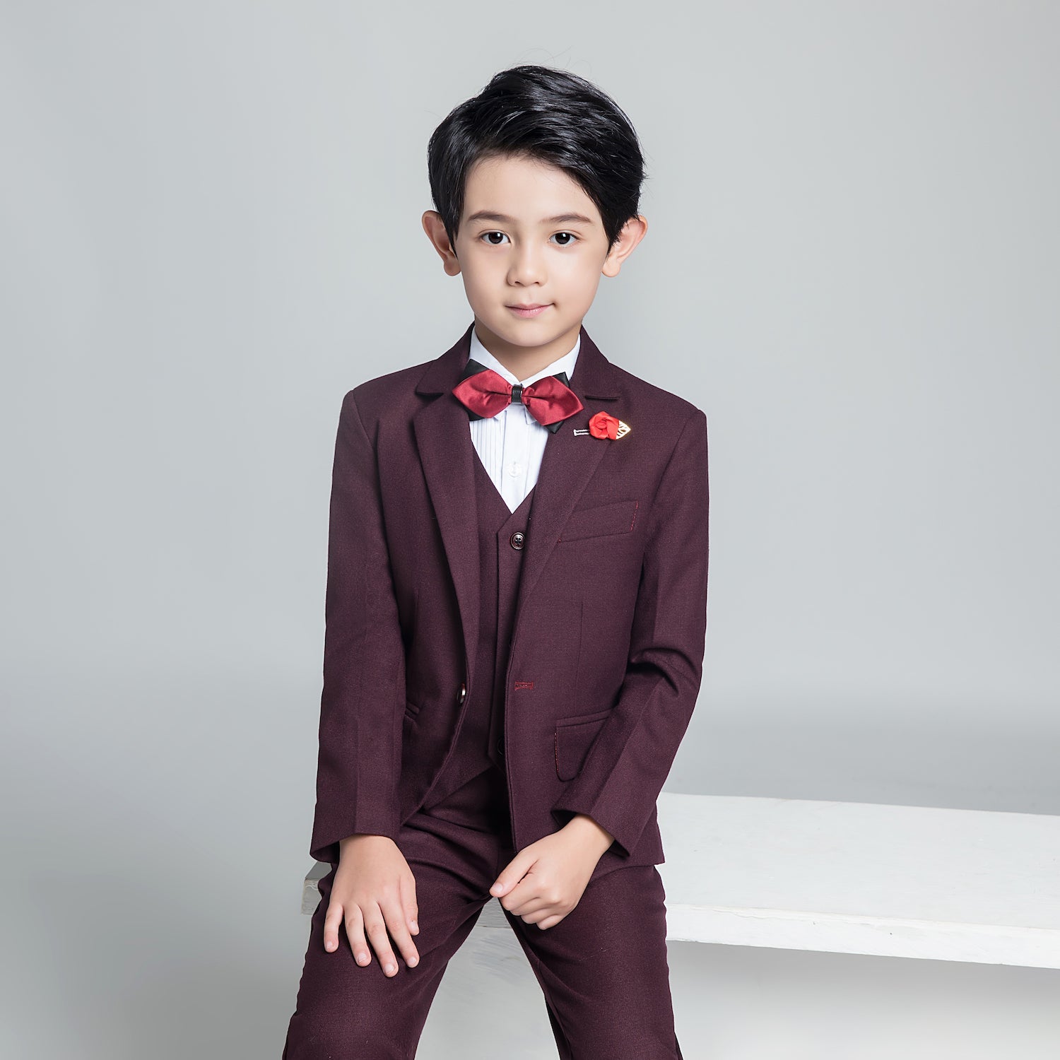 Purple Red Fashion 5 Piece Boys Suits