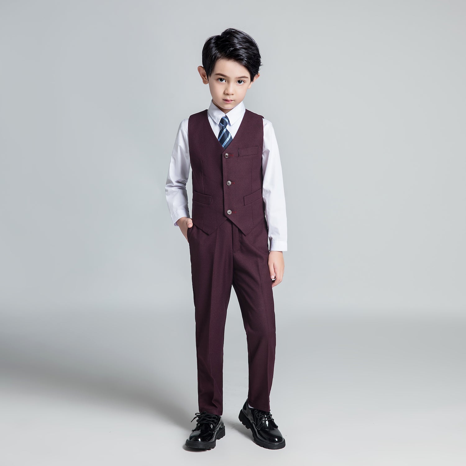 Purple Red Fashion 5 Piece Boys Suits