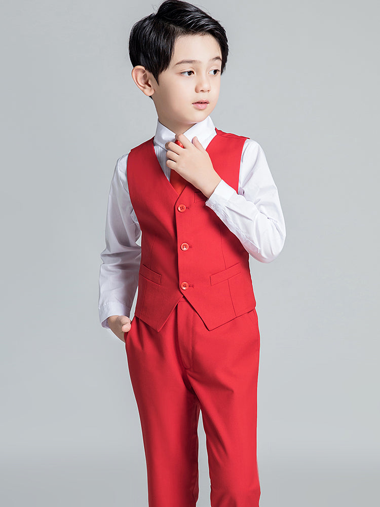 Red Classic Suits Set 5 Piece Boys Suits