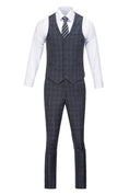 Cargar la imagen en la vista de la galería, Dark Grey Plaid Men's 3 Piece Suits
