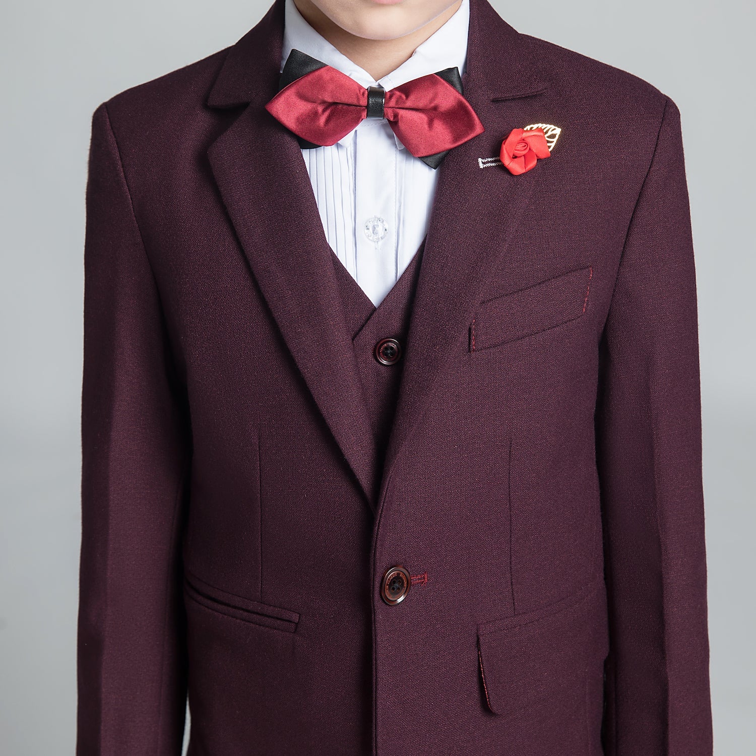 Purple Red Fashion 5 Piece Boys Suits