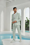 Charger l'image dans la visionneuse de la galerie, Seersucker Double Breasted Blazer Pants 2 Piece Men's Summer Suit
