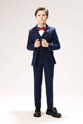 Load image into Gallery viewer, Blue Plaid Elegant 5 Piece Boys Suits
