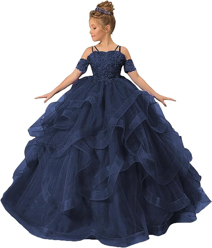 Tulle Flower Girl Dresses for Wedding Lace Applique Princess