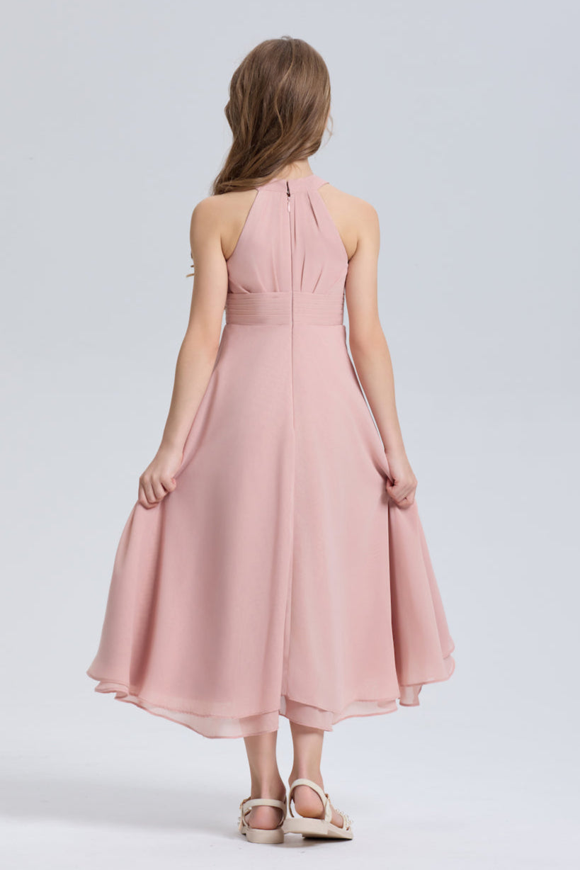 Elegant Halter A-Line Pleated Chiffon Flower Dress