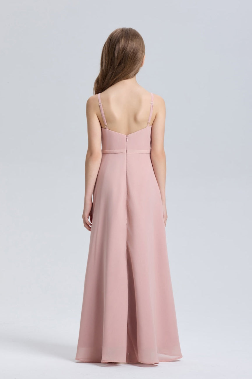 Back view of a Wehilion ruffle chiffon dress in pink, perfect for special occasions or summer events.