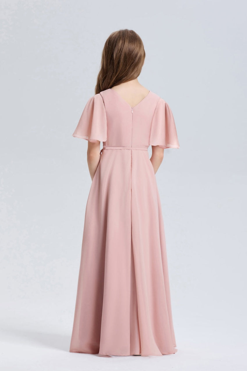 Graceful Ruffle Sleeves Chiffon Flower Girl Dress