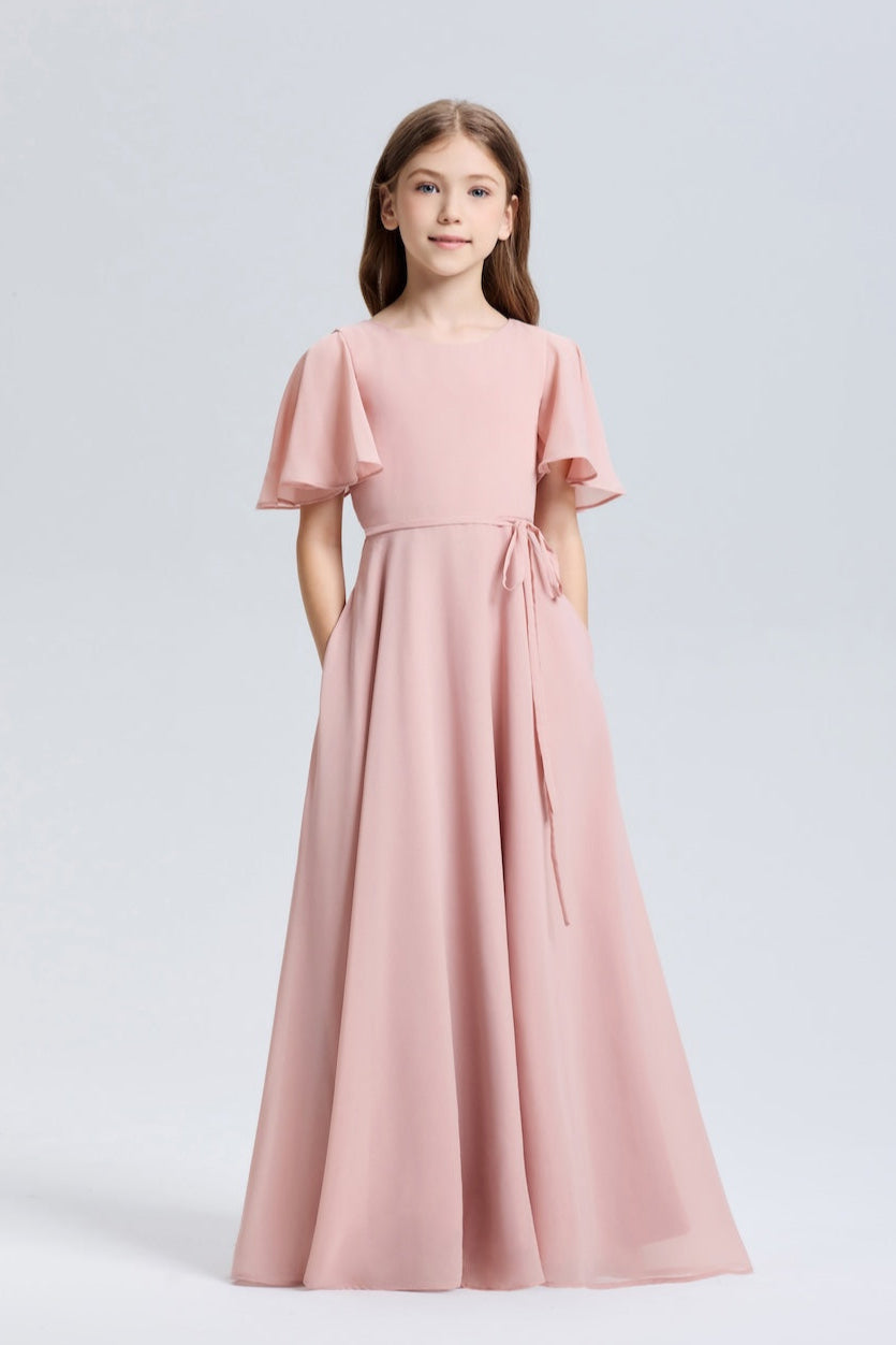 Graceful Ruffle Sleeves Chiffon Flower Girl Dress