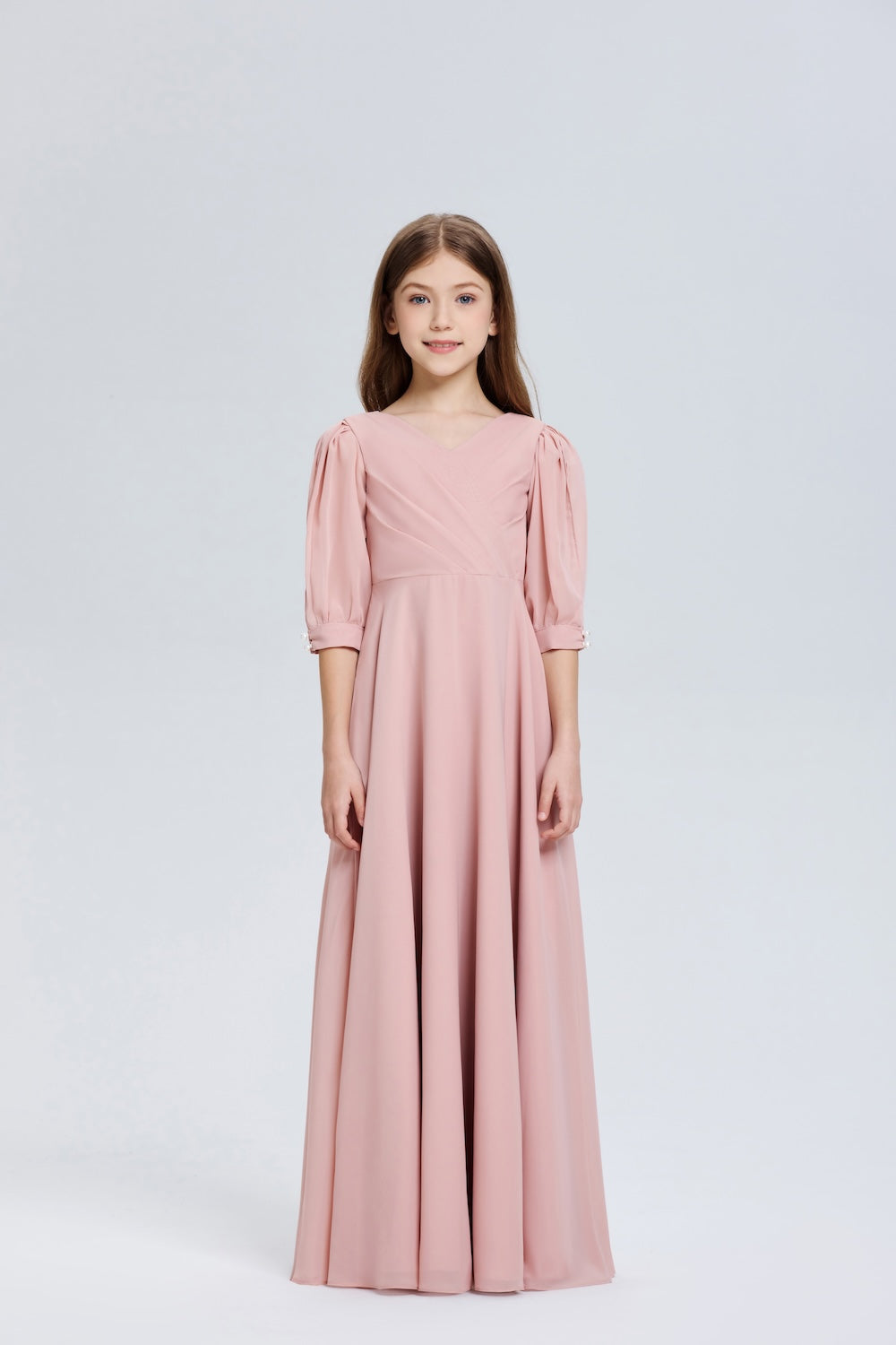 Elegant V-Neck Pleated Chiffon Flower Girl Dress