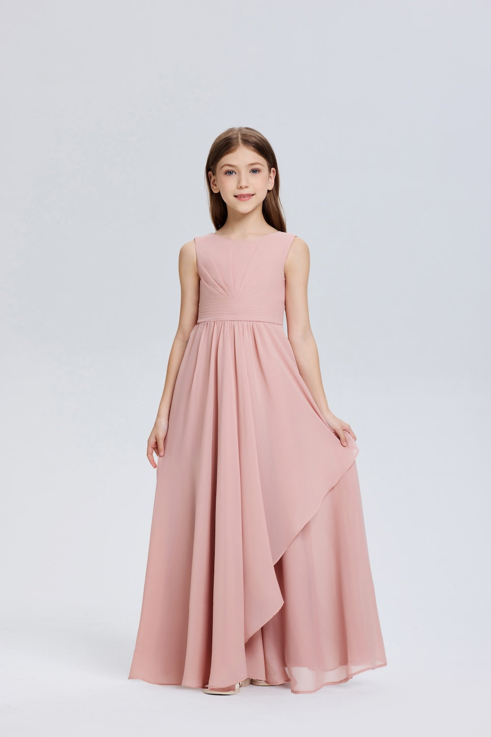 Dreamy Sleeveless Ruched Chiffon Flower Girl Dress