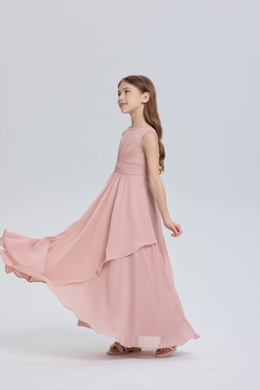 Dreamy Sleeveless Ruched Chiffon Flower Girl Dress