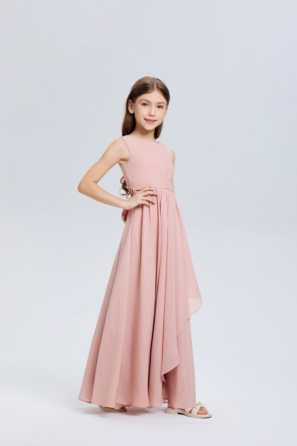 Dreamy Sleeveless Ruched Chiffon Flower Girl Dress