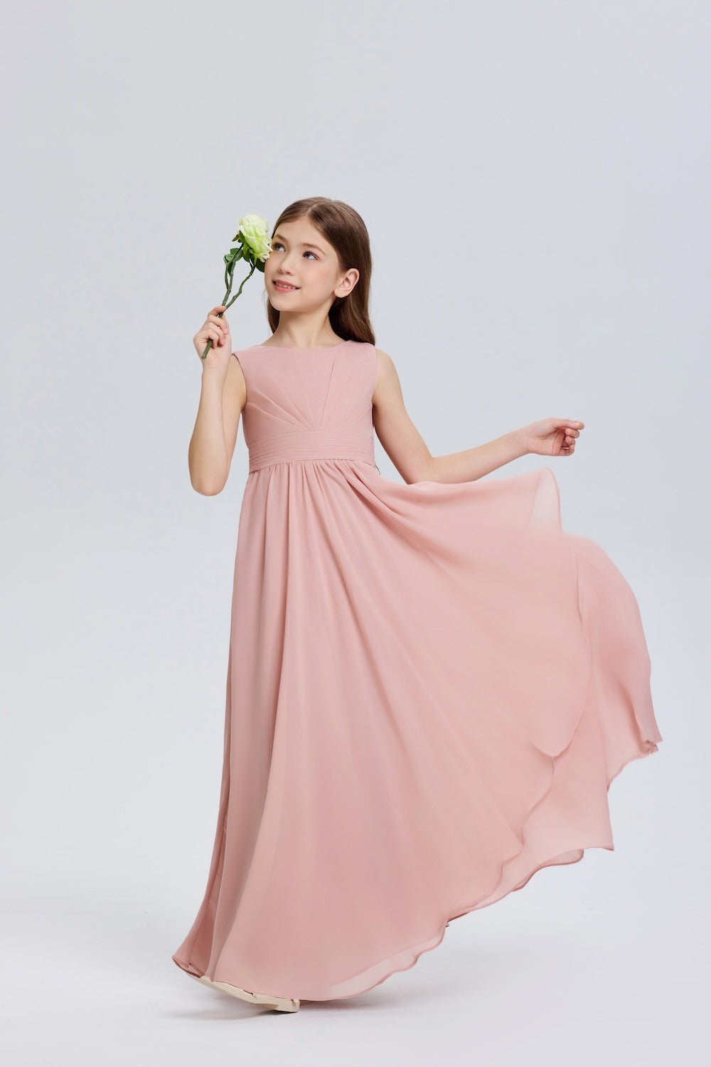 Dreamy Sleeveless Ruched Chiffon Flower Girl Dress