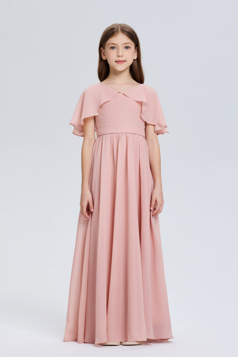 Elegant A-Line Ruched V-Neck Chiffon Dress