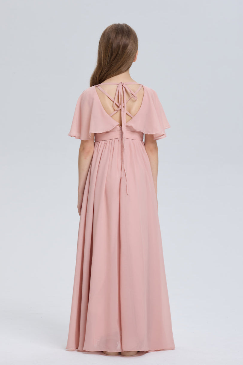 Elegant A-Line Ruched V-Neck Chiffon Dress