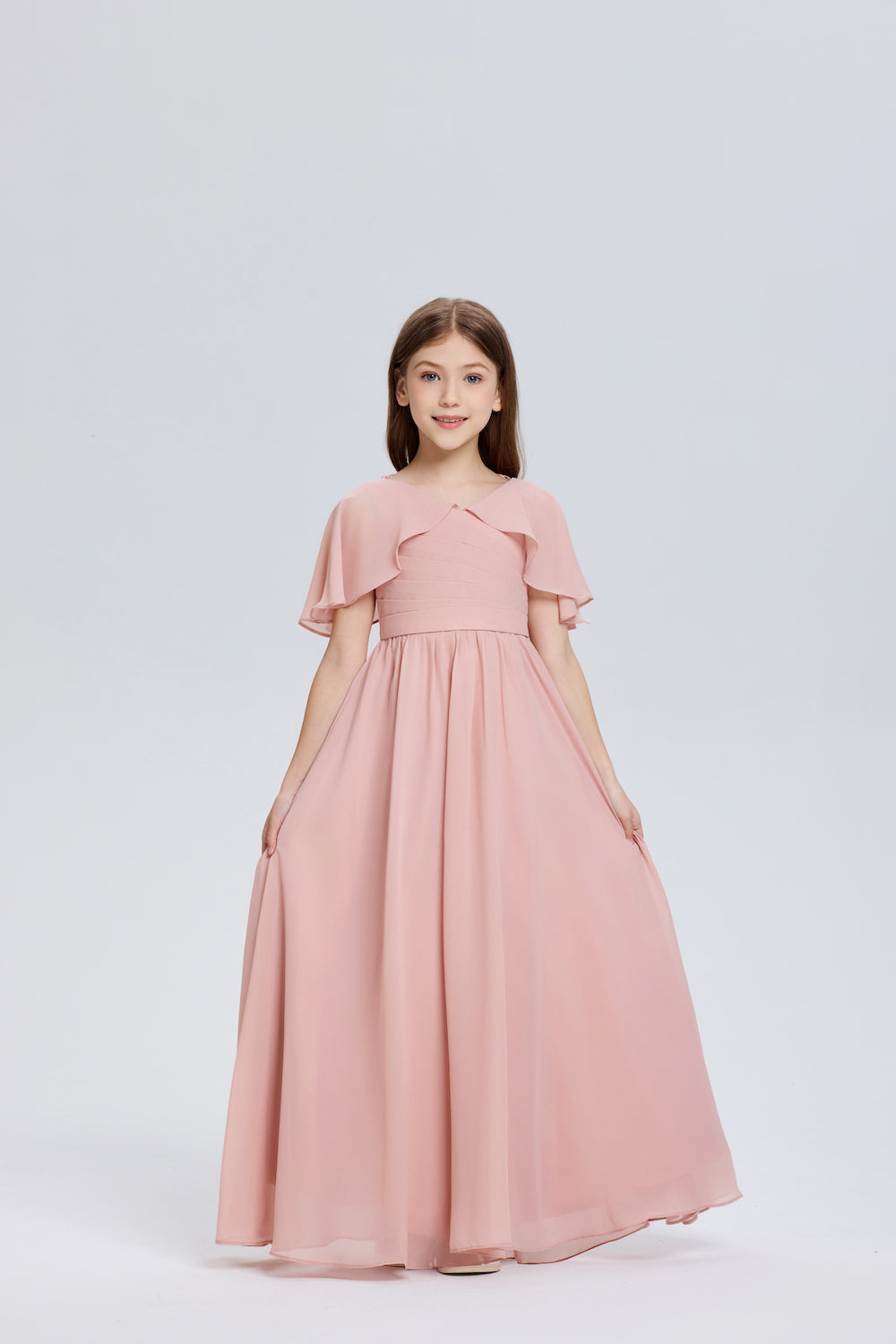Elegant A-Line Ruched V-Neck Chiffon Dress