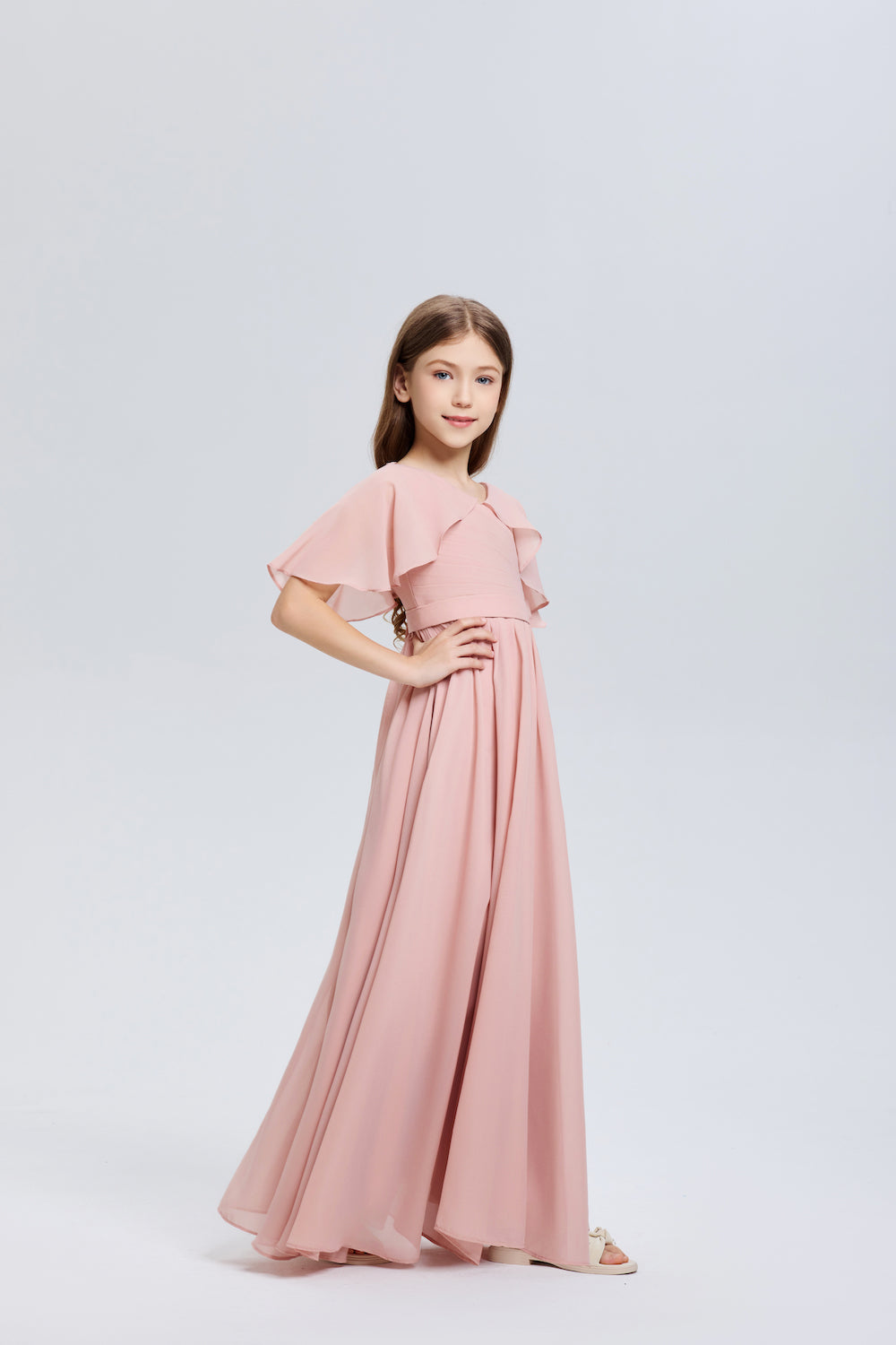 Elegant A-Line Ruched V-Neck Chiffon Dress