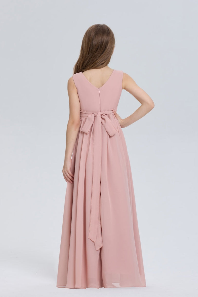 Stylish Sleeveless Ruched V-neck Chiffon Flower Girl Dress