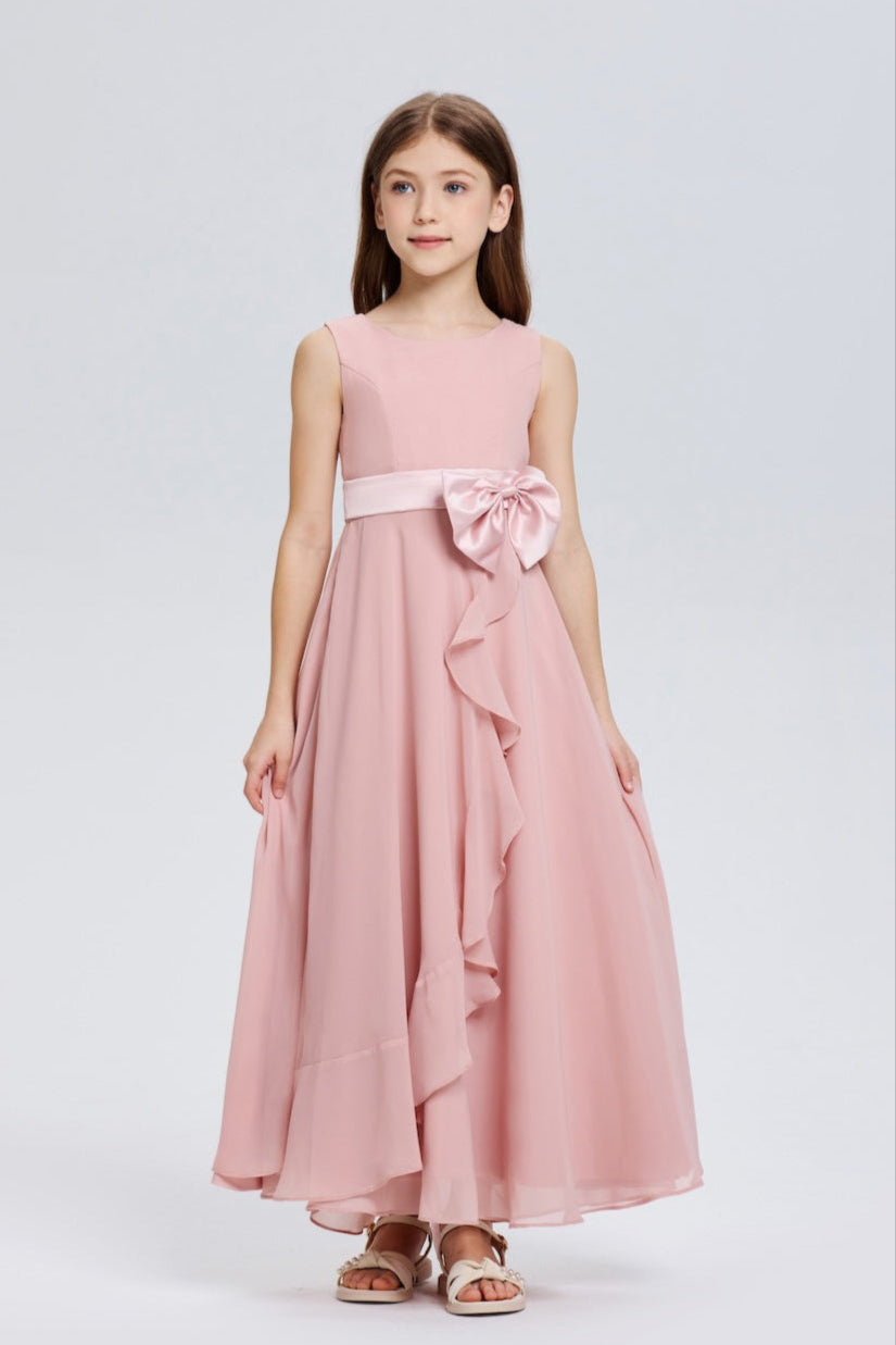Dreamy Bows Sleeveless Ruched Chiffon Flower Girl Dress