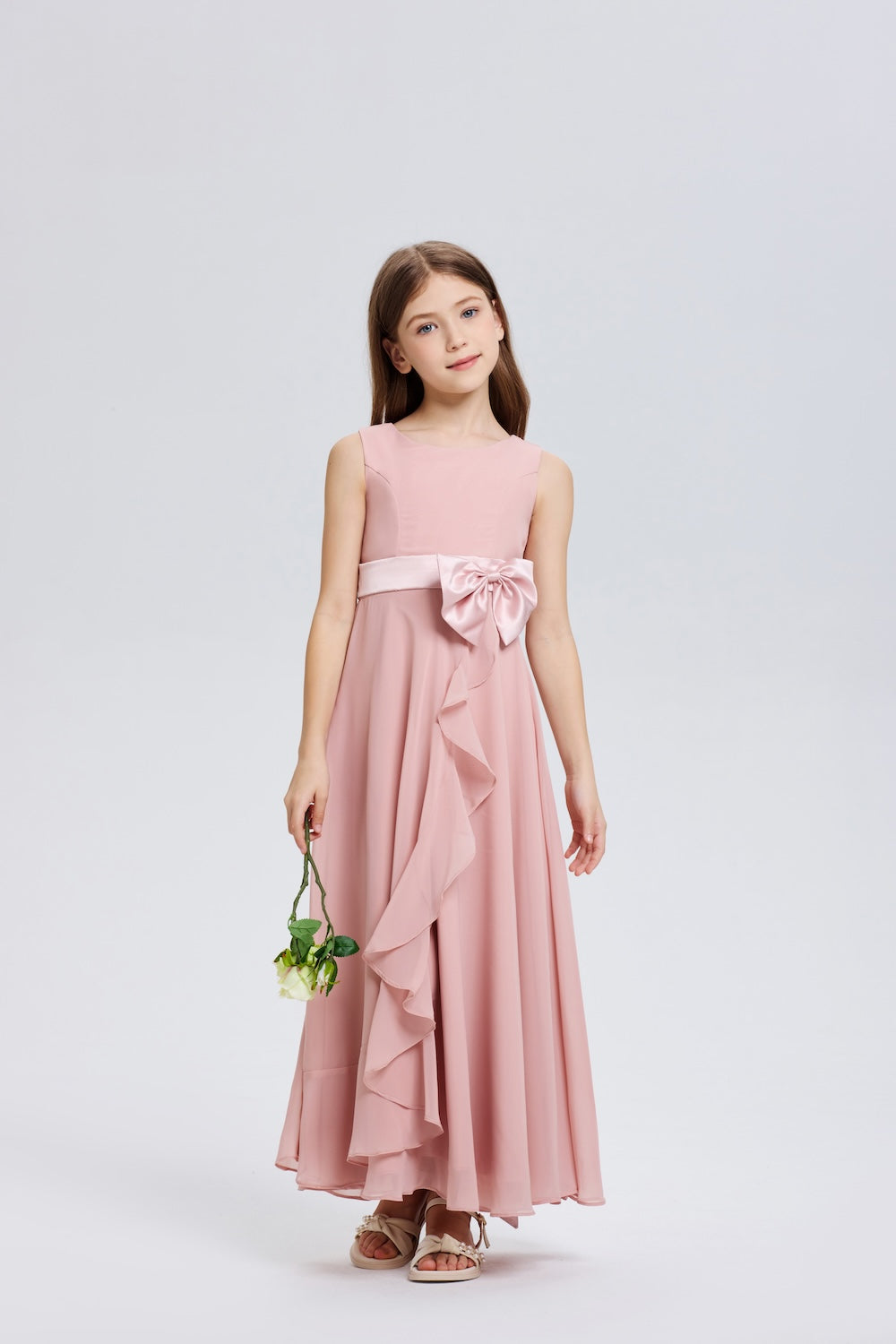 Dreamy Bows Sleeveless Ruched Chiffon Flower Girl Dress