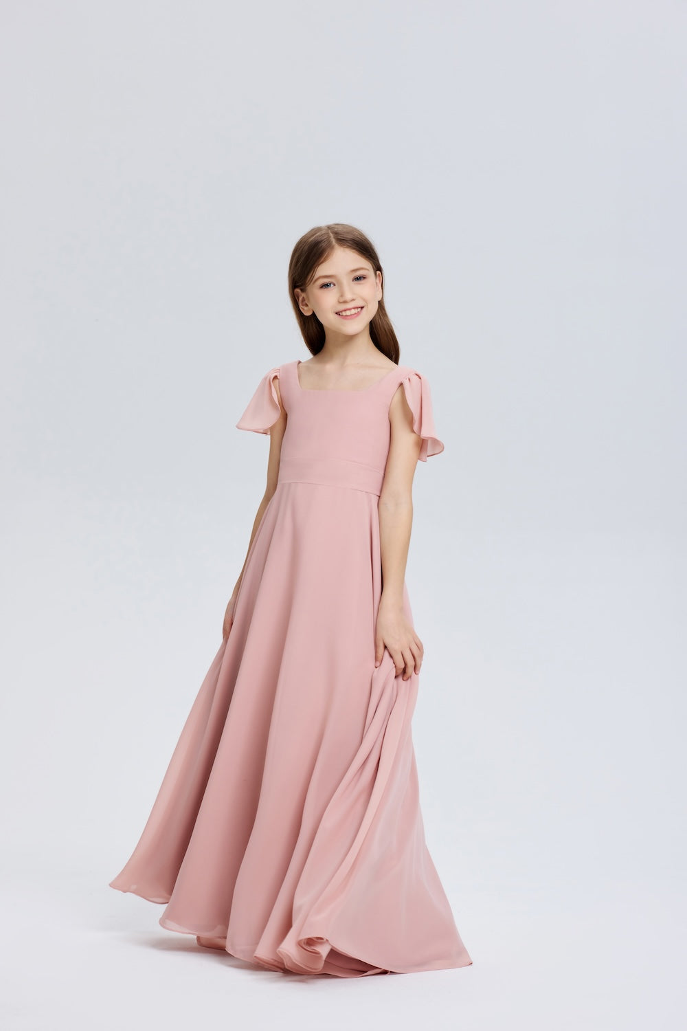 Pink A-Line Ruched Chiffon Dress