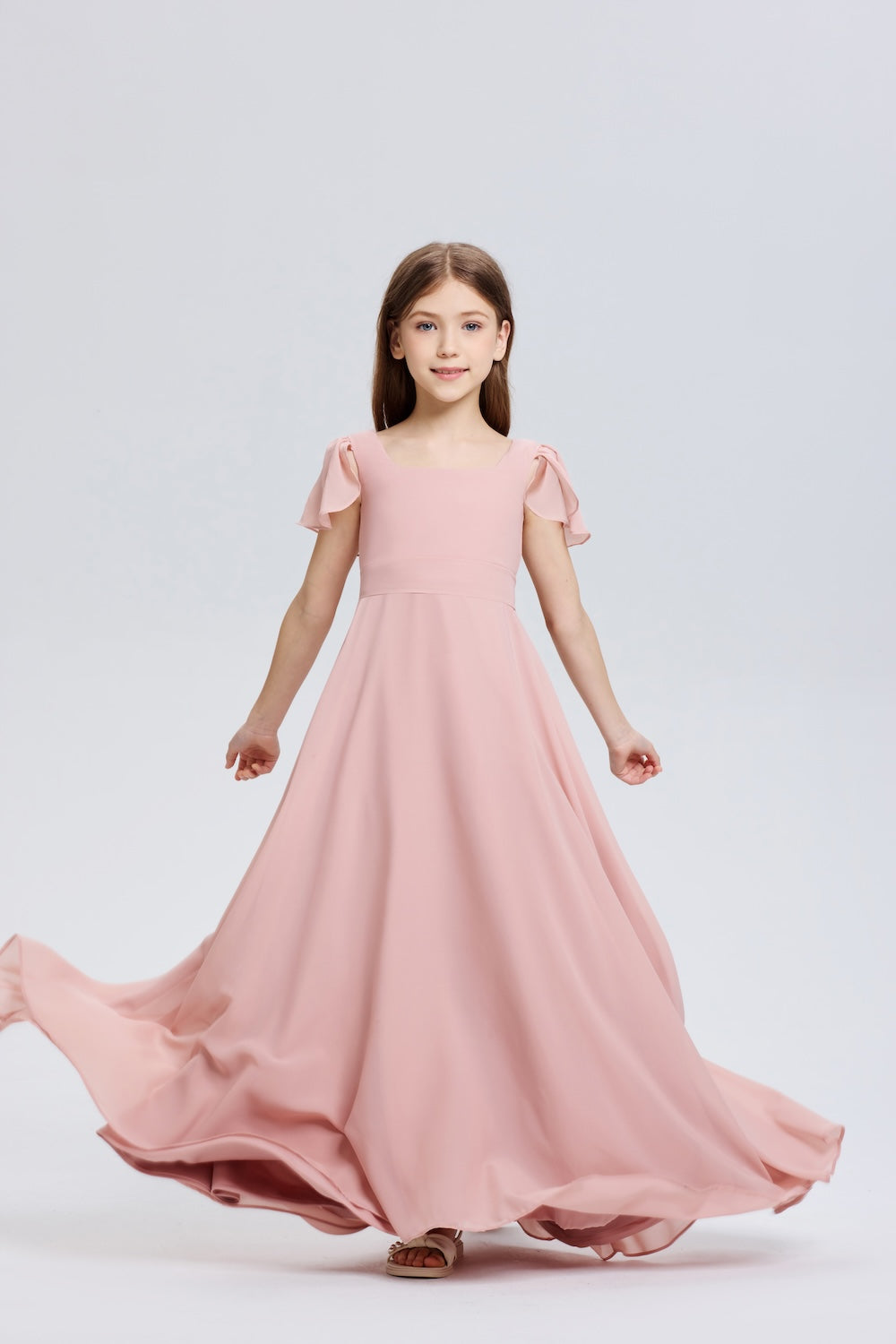 Pink A-Line Ruched Chiffon Dress