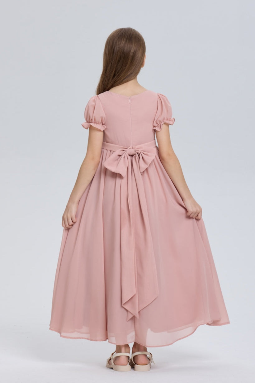Lovely Bows Square Neck Chiffon Flower Girl Dress