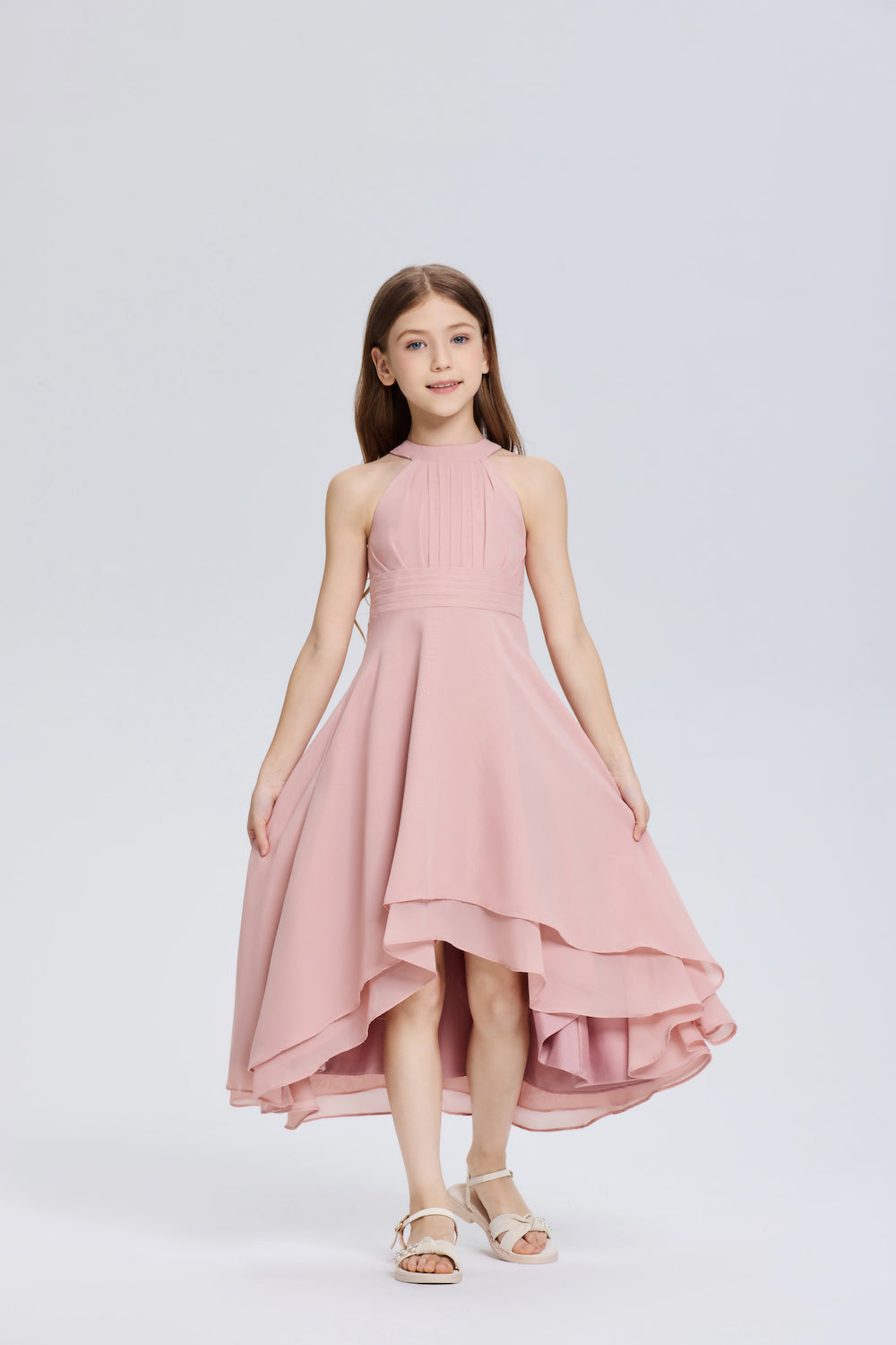 Elegant Halter A-Line Pleated Chiffon Flower Dress