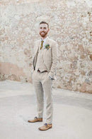 Retro Linen Beach Wedding Summer 3 Pieces Men Suits