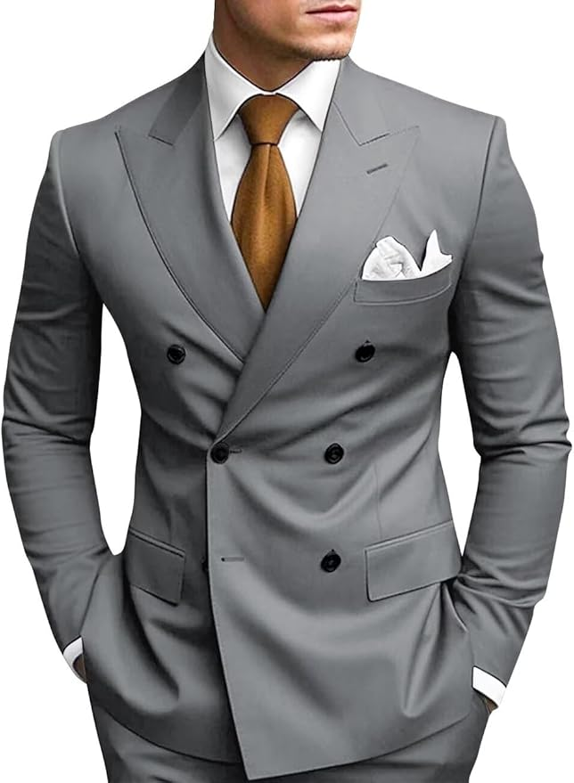 Stylish Light Grey peak lapel 2 piece suit for men – slim fit formal look with white shirt and tie