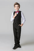 Cargar la imagen en la vista de la galería, Black Custom Fit Slim 4 Piece Boy's Formal Suits With Vest+Pants+Shirt+Tie
