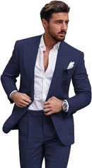 Summer Casual Linen Men's Slim Fit 2 Piece Suit