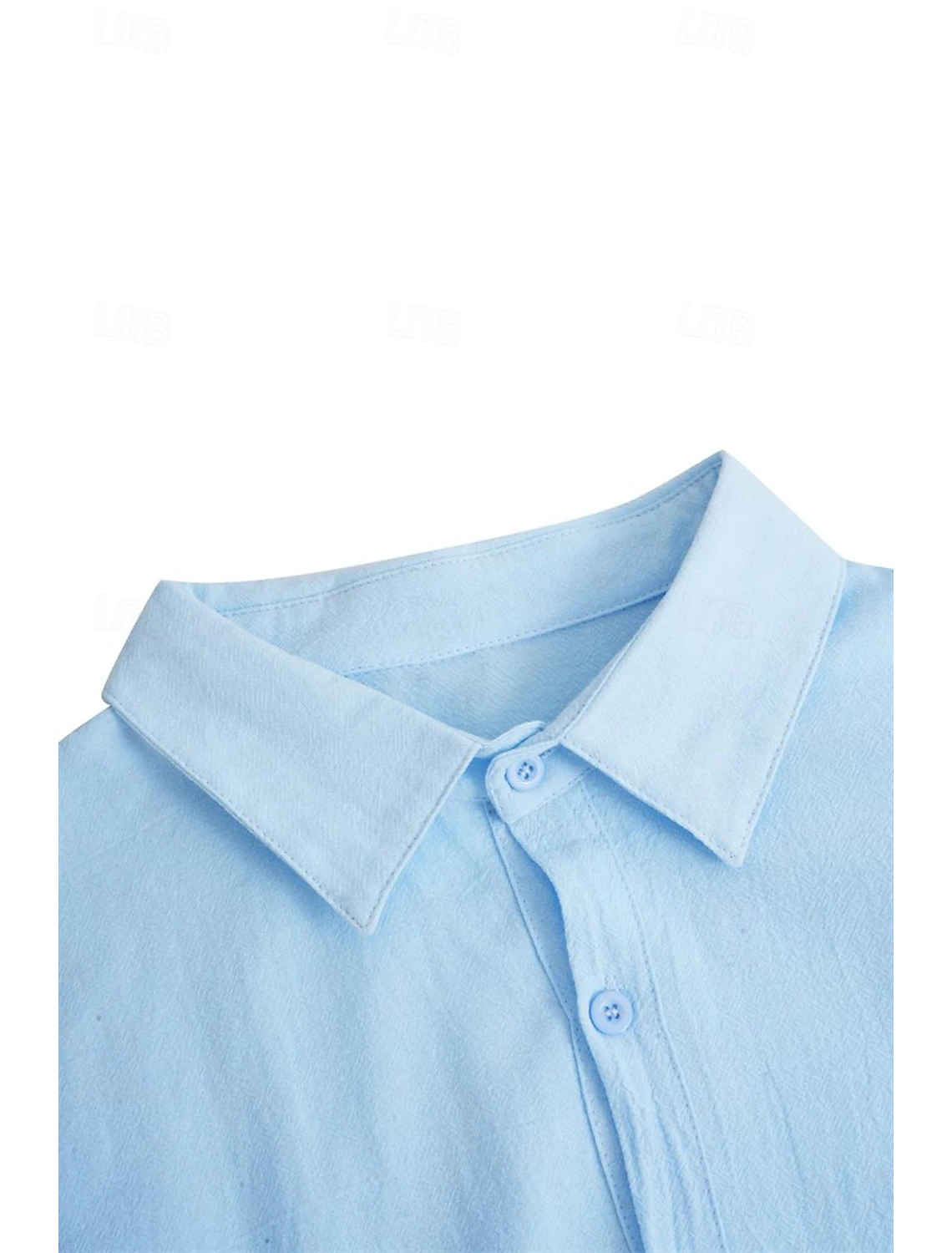Light blue linen shirt collar detail – breathable summer beachwear for men