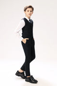 Load image into Gallery viewer, Navy Striped Slim Fit Modern 5 Piece Boy's Formal Suits
