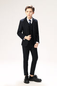 Charger l'image dans la visionneuse de la galerie, Navy Striped Slim Fit Modern 5 Piece Boy's Formal Suits
