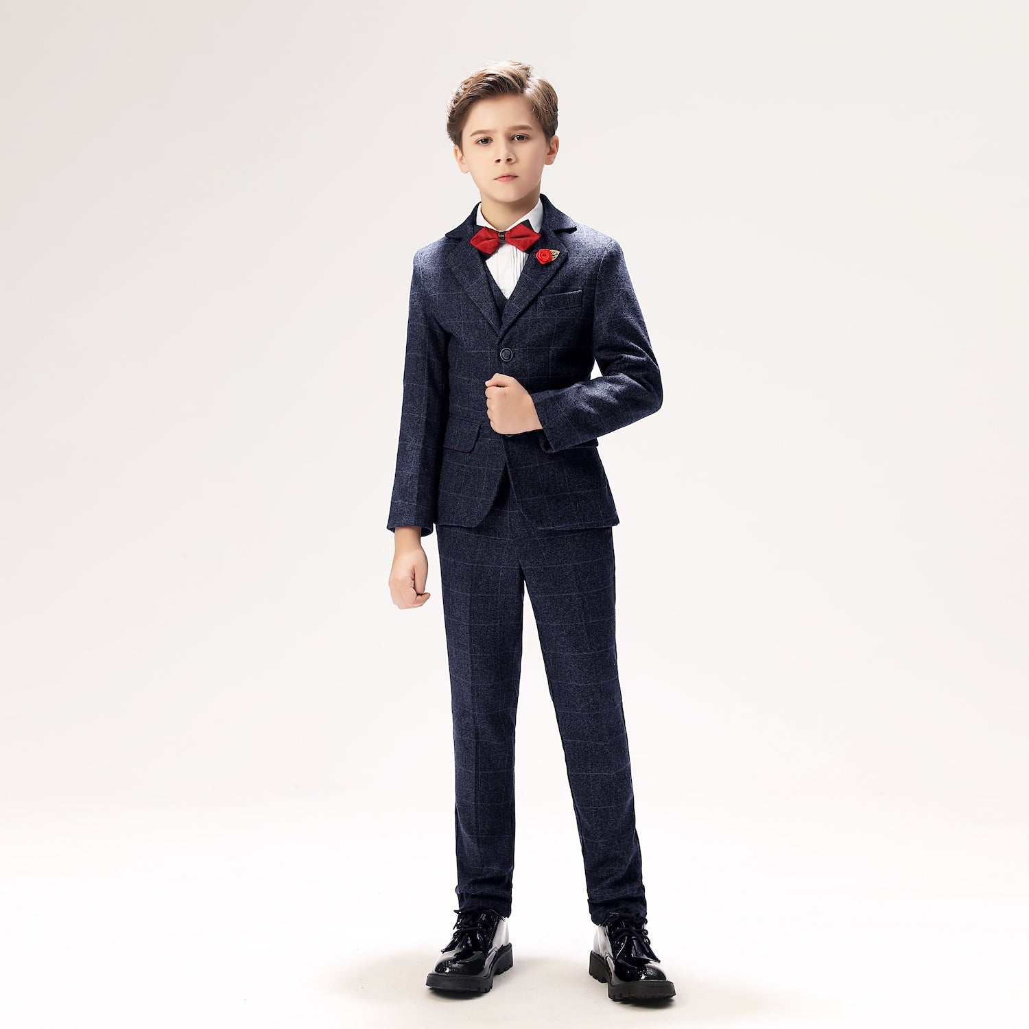 Plaid Woolen Elegant 5 Piece Boys Suits