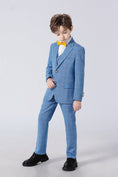 Cargar la imagen en la vista de la galería, Light Blue Plaid Elegant Formal 5 Piece Boys Suits
