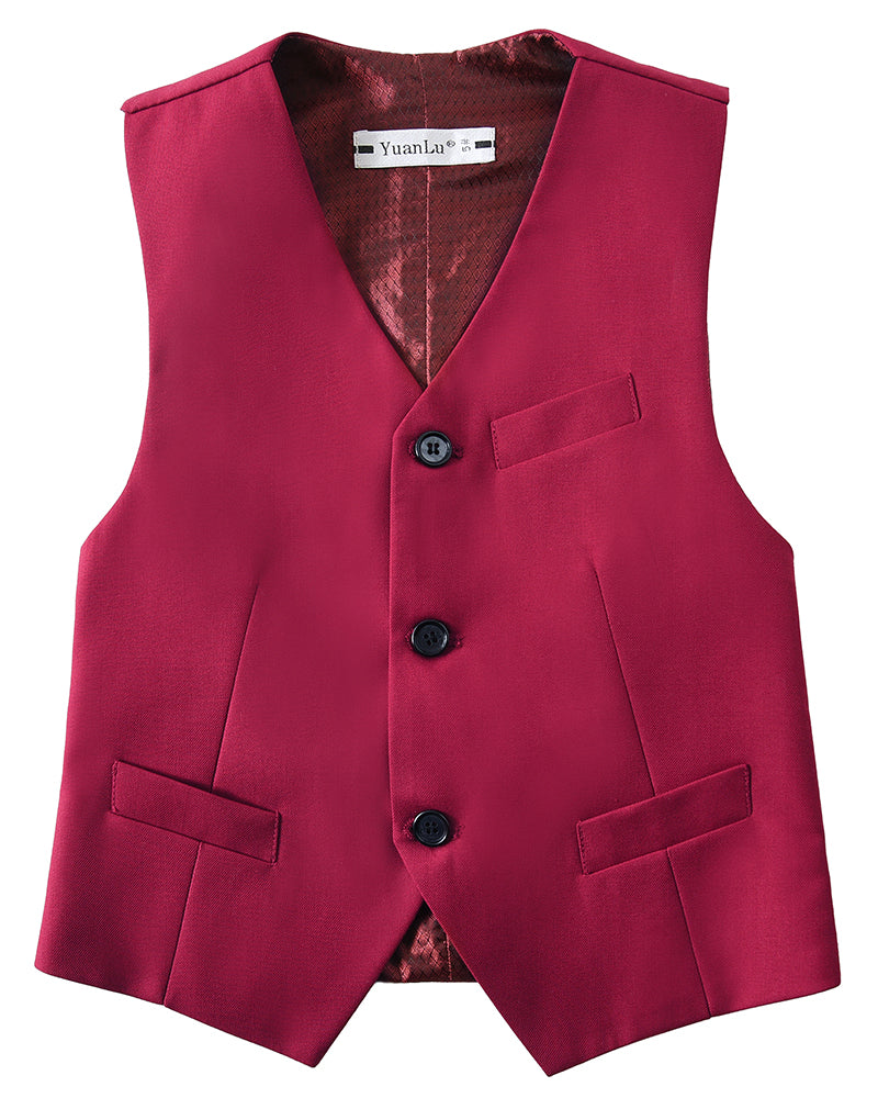 Burgundy 3 Piece Kids Boys' Formal Blazer Vest and Pants Dress Suits Set