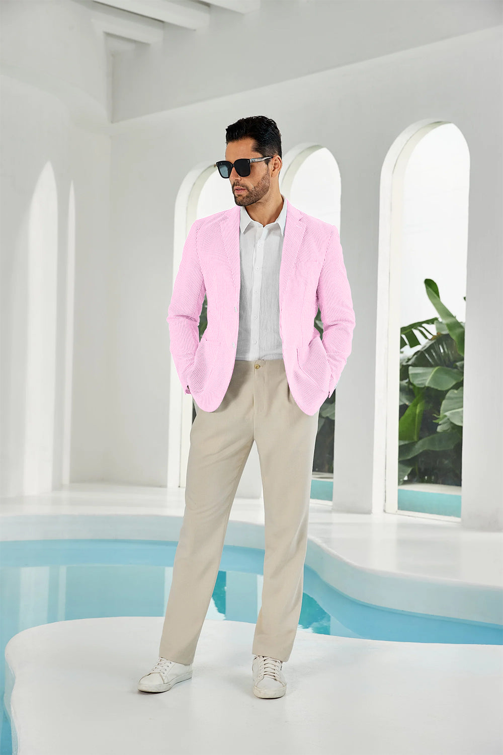 Seersucker Striped Men's Summer Blazer