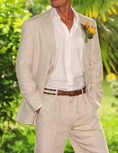 Cargar la imagen en la vista de la galería, Summer Casual  Beach Wedding  2 Piece Linen Men Suits
