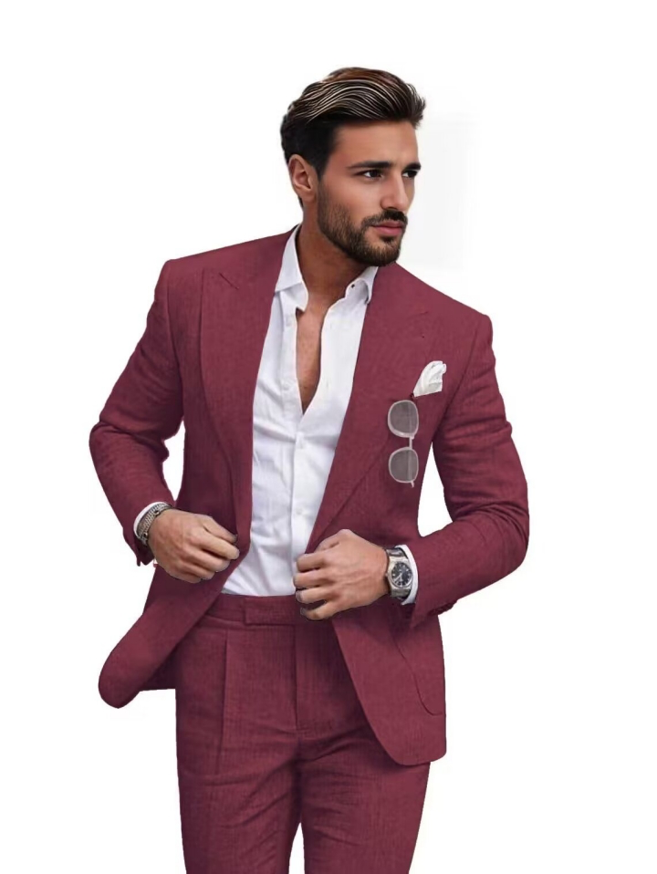 Summer Casual Linen Men's Slim Fit 2 Piece Suit