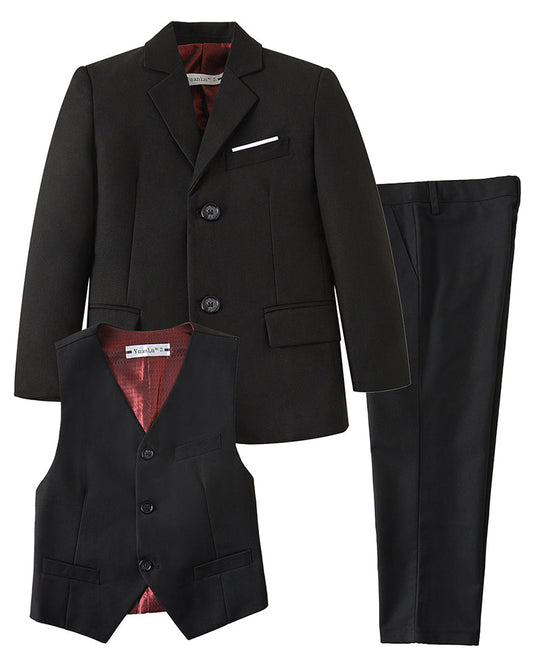 Black 3 Piece Kids Boys' Formal Blazer Vest and Pants Dress Suits Set