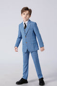 Load image into Gallery viewer, Light Blue Plaid Elegant Formal 5 Piece Boys Suits
