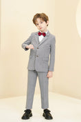 Load image into Gallery viewer, Light Grey Plaid Elegant Formal 5 Piece Boys Suits
