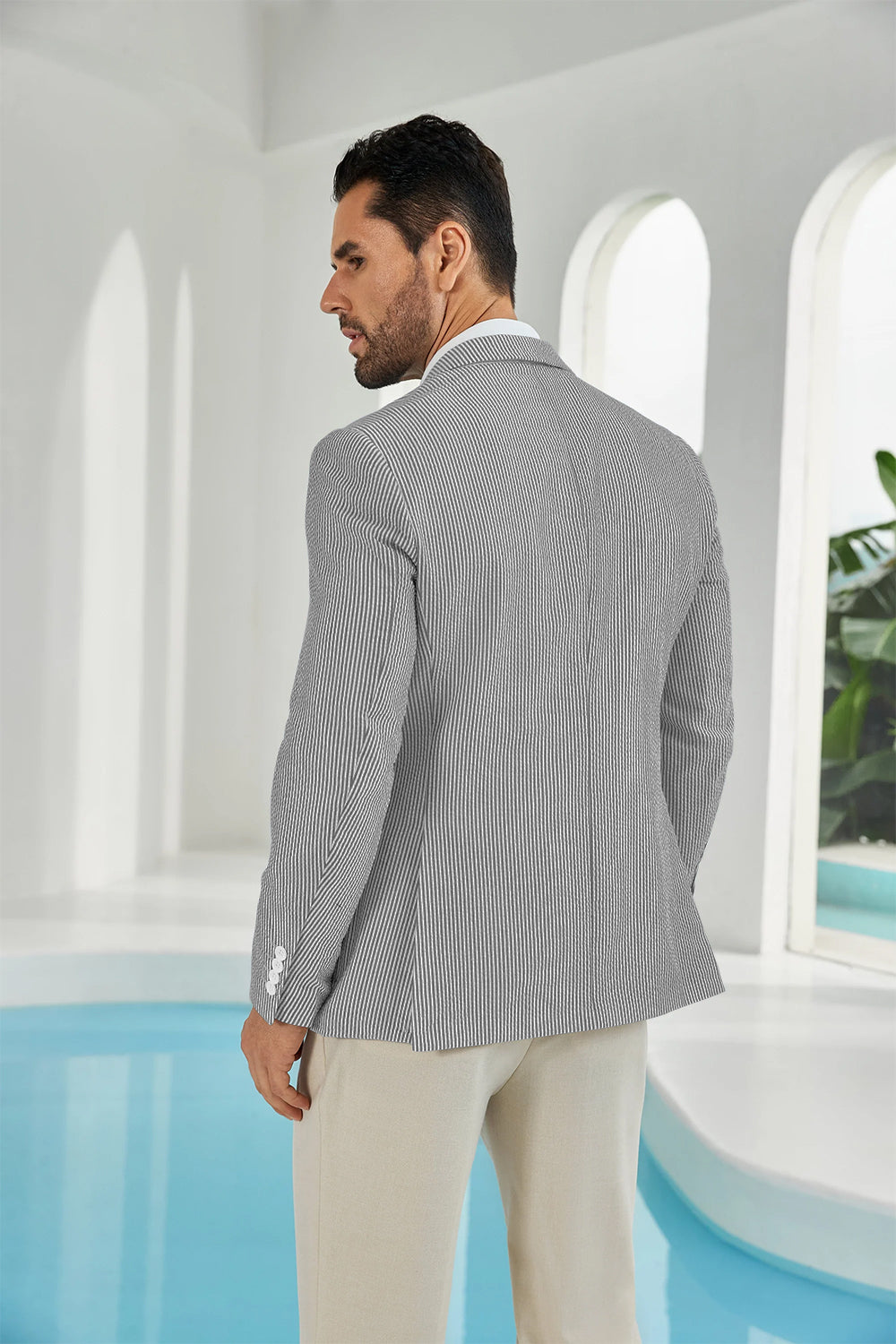 Seersucker Striped Men's Summer Blazer