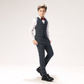 Cargar la imagen en la vista de la galería, Grey Plaid Elegant 5 Piece Boys Suits
