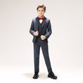 Load image into Gallery viewer, Grey Plaid Elegant 5 Piece Boys Suits
